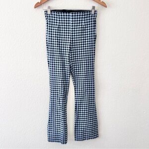 Zara Black and Blue Gingham Pull On Kick Flare Pants Sz S